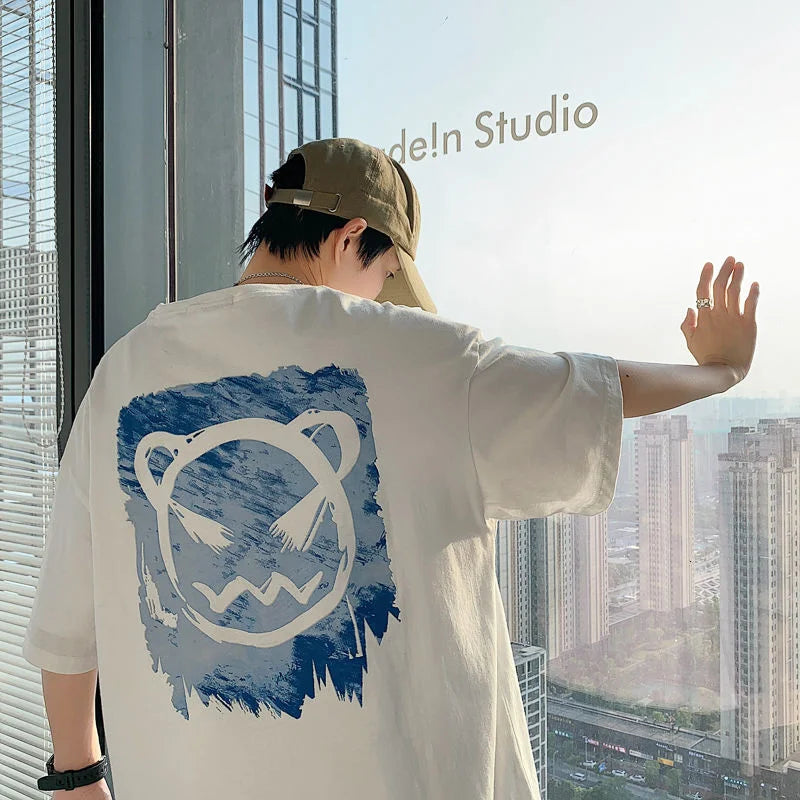 Privathinker Harajuku Devil Printed Men Oversized Tee Shirts 2023 Summer Short Sleeve T-Shirts Couples Men's Women Cotton Tops Royal Drip