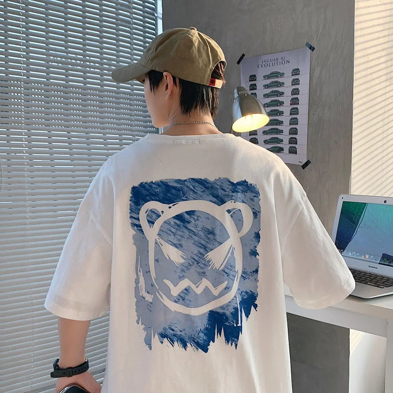 Privathinker Harajuku Devil Printed Men Oversized Tee Shirts 2023 Summer Short Sleeve T-Shirts Couples Men's Women Cotton Tops Royal Drip
