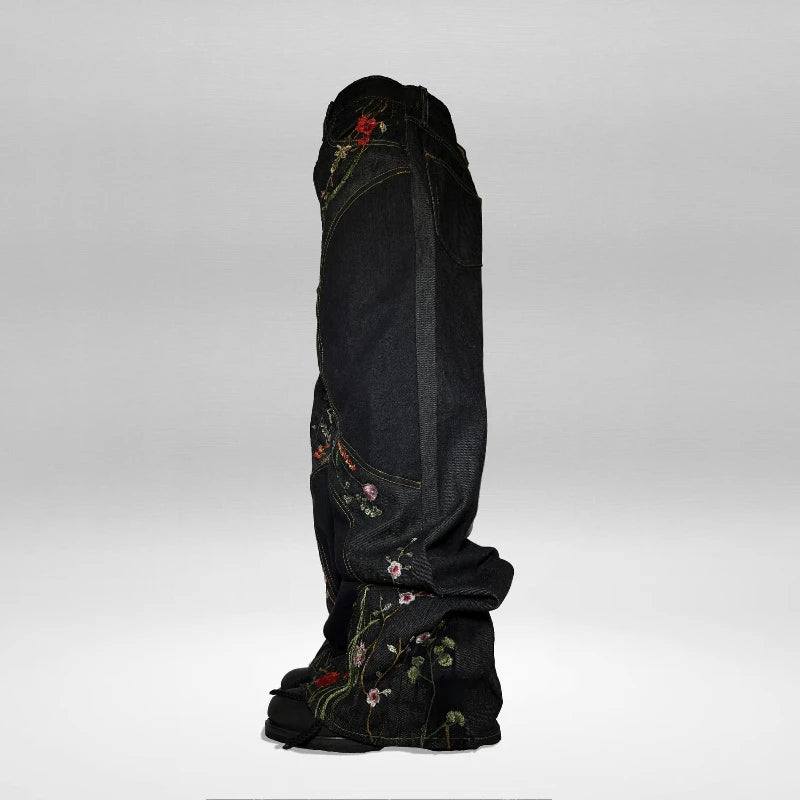 Y2K Blossom Baggy Jeans Trendy Floral Embroidery Streamlined Seams Unisex Streetwear Retro Harajuku Style Oversized Fit Pants Royal Drip