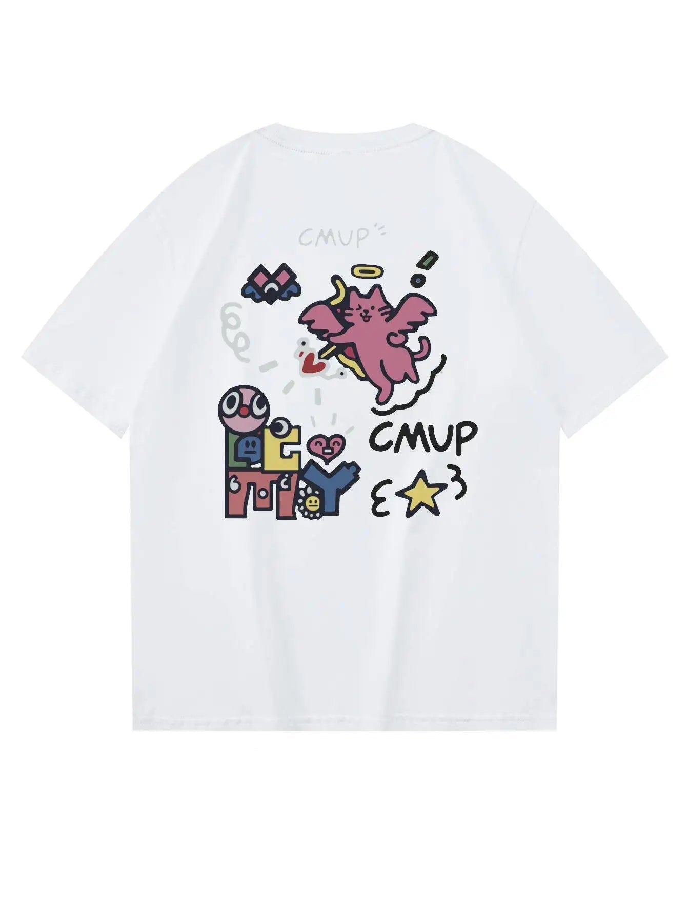 Men's Loose 100% Cotton Cat Cupid Graphic T-shirt Casual Short Sleeve Crew Neck Tee Male Funny Clothing For Summer Outdoor Royal Drip