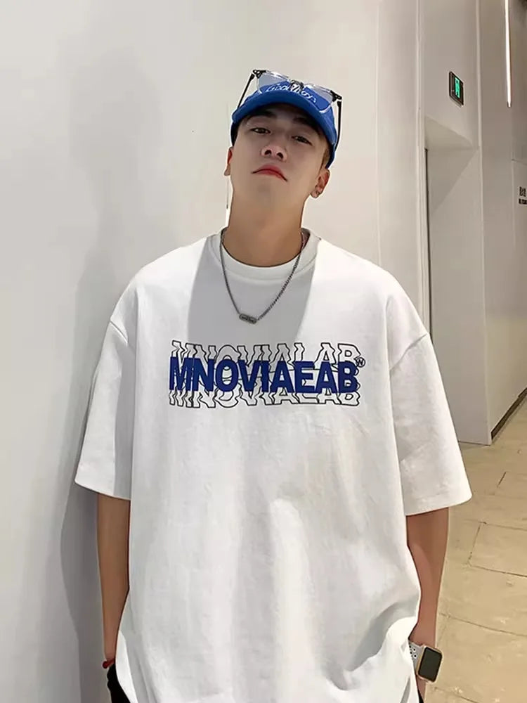 Letter Graphic Men's T-shirts Quality Cotton Clothing Fashion Hip Hop Streetwear Summer New Male Short Sleeve Tees Harajuku Tops Royal Drip