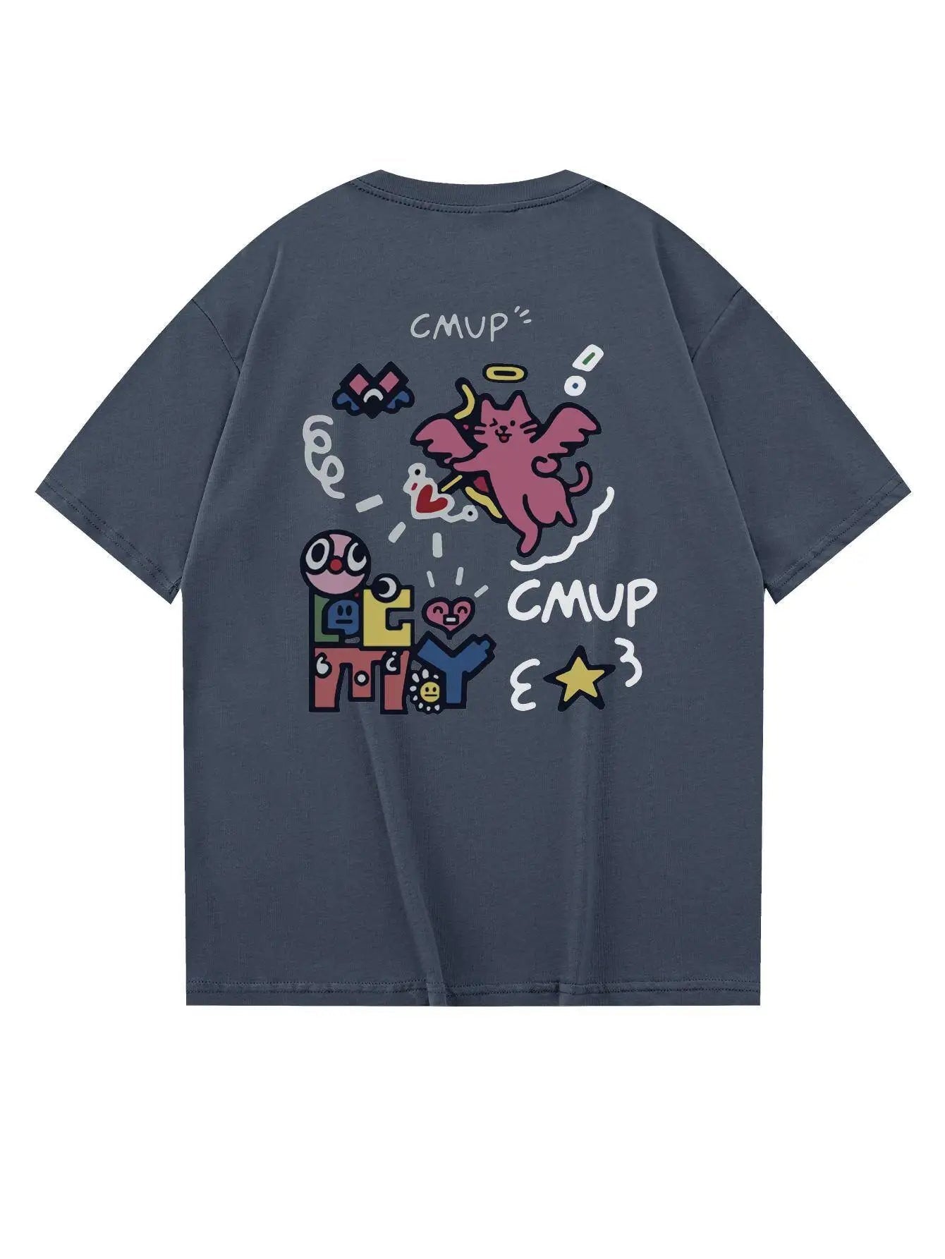 Men's Loose 100% Cotton Cat Cupid Graphic T-shirt Casual Short Sleeve Crew Neck Tee Male Funny Clothing For Summer Outdoor Royal Drip