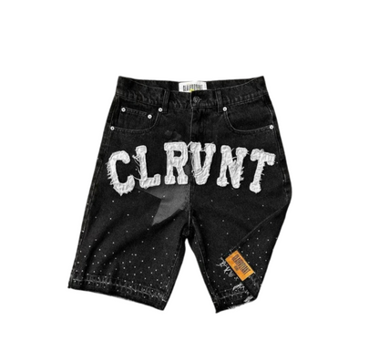 Y2k Harajuku Street Fashion Beaded Letter Embroidery Oversized Denim Shorts Men High Street Fashion Brand High Waist Jeans Women Royal Drip