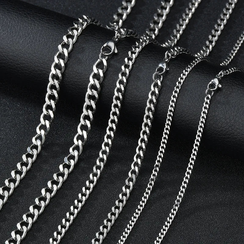 3mm Men's Cuban Chain Necklace Simple Stainless Steel Necklace Fashion Titanium Steel Jewelry Trend Accessories Gift Royal Drip