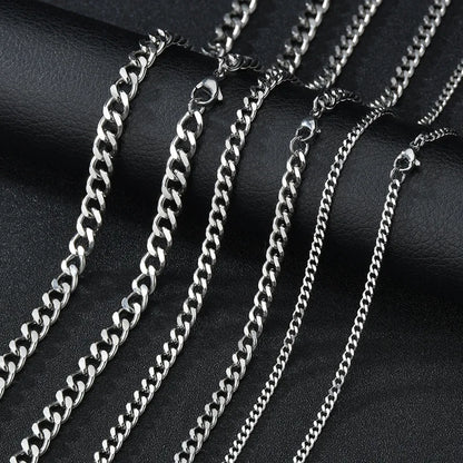 3mm Men's Cuban Chain Necklace Simple Stainless Steel Necklace Fashion Titanium Steel Jewelry Trend Accessories Gift Royal Drip