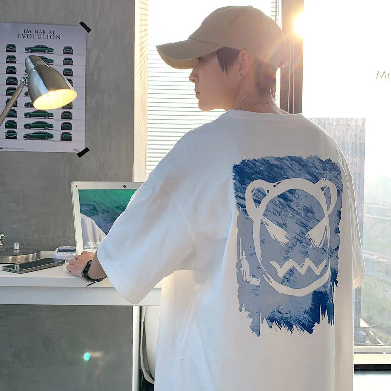 Privathinker Harajuku Devil Printed Men Oversized Tee Shirts 2023 Summer Short Sleeve T-Shirts Couples Men's Women Cotton Tops Royal Drip