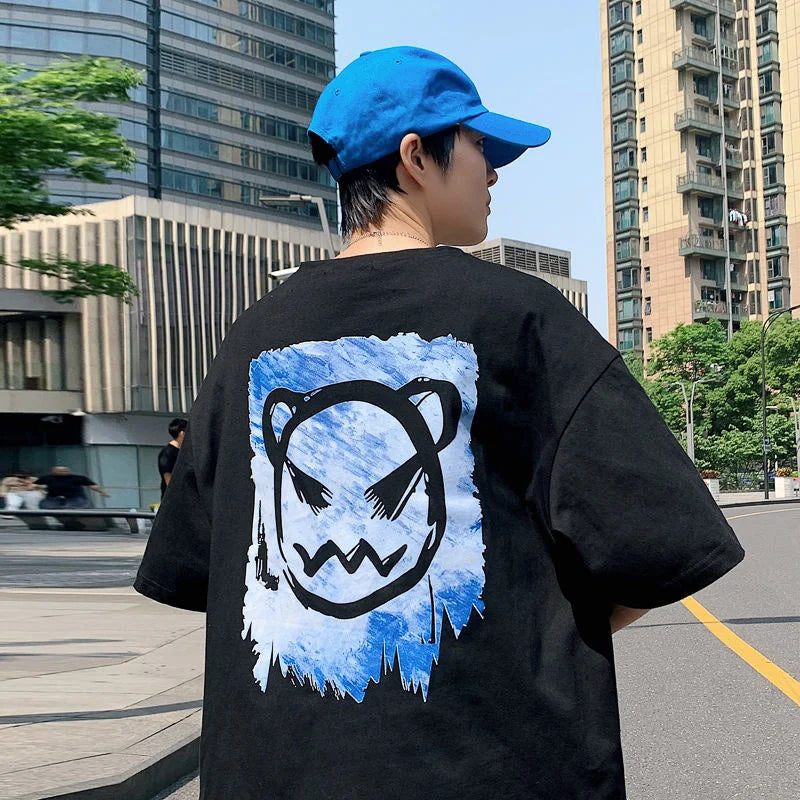 Privathinker Harajuku Devil Printed Men Oversized Tee Shirts 2023 Summer Short Sleeve T-Shirts Couples Men's Women Cotton Tops Royal Drip
