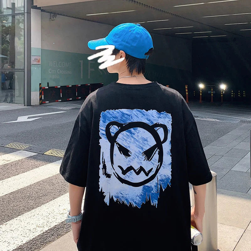Privathinker Harajuku Devil Printed Men Oversized Tee Shirts 2023 Summer Short Sleeve T-Shirts Couples Men's Women Cotton Tops Royal Drip