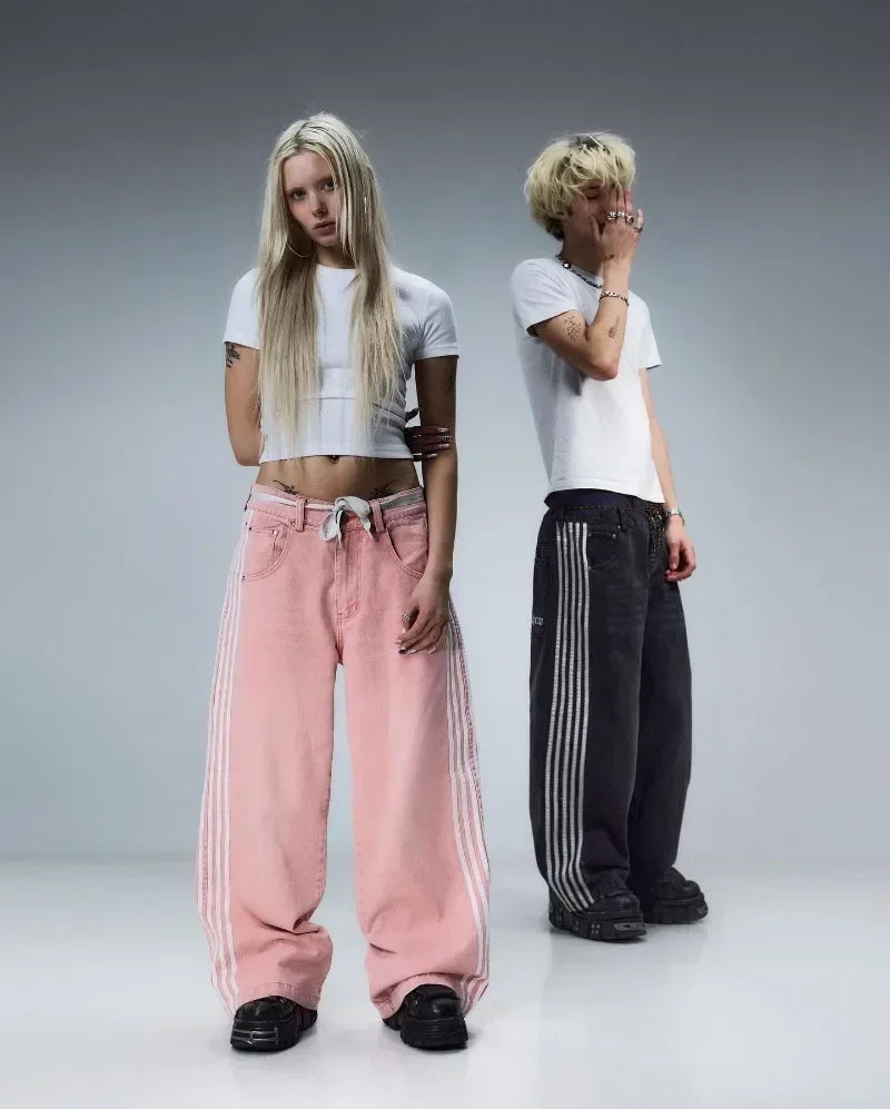 Y2K Baggy Jeans Harajuku vintage Striped Embroidered high quality Sweatpants men women Hip Hop Casual wide leg jeans streetwear Royal Drip