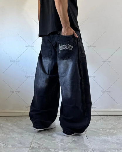 Trendy High Street Hip-hop Streetwear Trousers American Retro Washing Baggy Jeans Men Harajuku Y2K Casual Loose Straight Pants Royal Drip