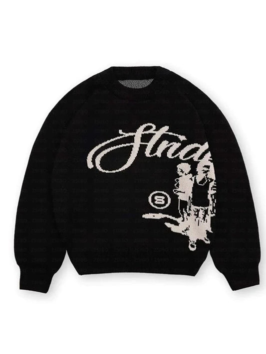 Women Oversized Sweater New Hip Hop Streetwear Knitted Sweater men Gothic portrait Print Pullover autumn Harajuku Cotton sweater Royal Drip