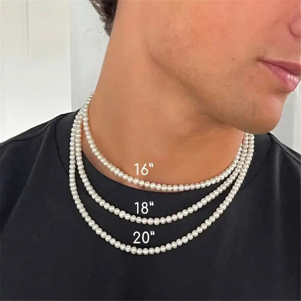 Pearl Necklace Men Simple Handmade Strand Bead Necklace 2024 New Trendy Men Jewelry for Women Girls Wedding Banquet Necklaces Royal Drip