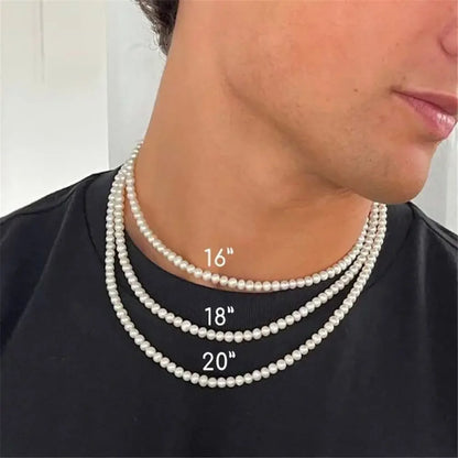Pearl Necklace Men Simple Handmade Strand Bead Necklace 2024 New Trendy Men Jewelry for Women Girls Wedding Banquet Necklaces Royal Drip