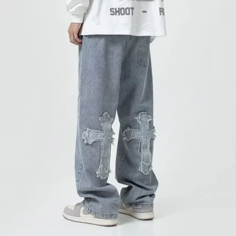 Autumn Fashion Trousers Cross Denim Pants Streetwear Hip Hop Low Rise Baggy Jeans For  Korean Y2k Women Cargo Pants Royal Drip