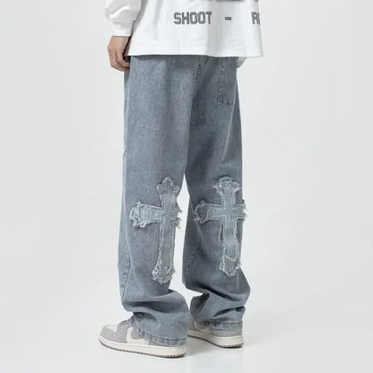 Autumn Fashion Trousers Cross Denim Pants Streetwear Hip Hop Low Rise Baggy Jeans For  Korean Y2k Women Cargo Pants Royal Drip