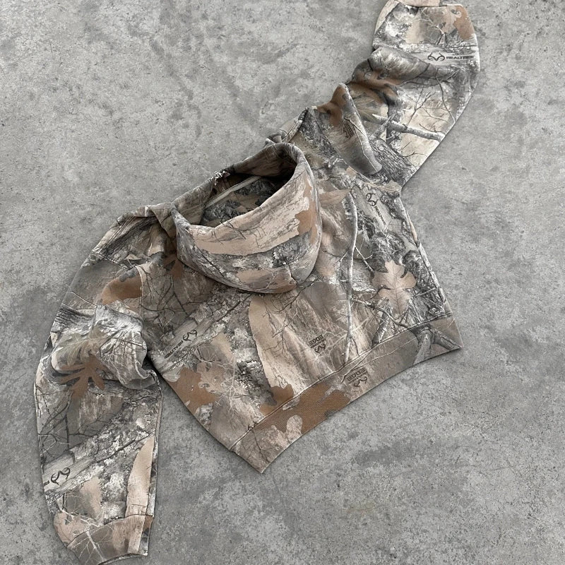 Y2K Retro zip up Hoodie Men Camouflage Pattern zipper Sweatshirt High Street Hip Hop Streetwear Oversized Unisex Camo Hoodie Royal Drip