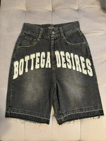Y2k Streetwear New Shorts Harajuku Hip-hop Letter Patch Denim Shorts Men Women Retro Fashion Oversized Basketball Sports Shorts Royal Drip