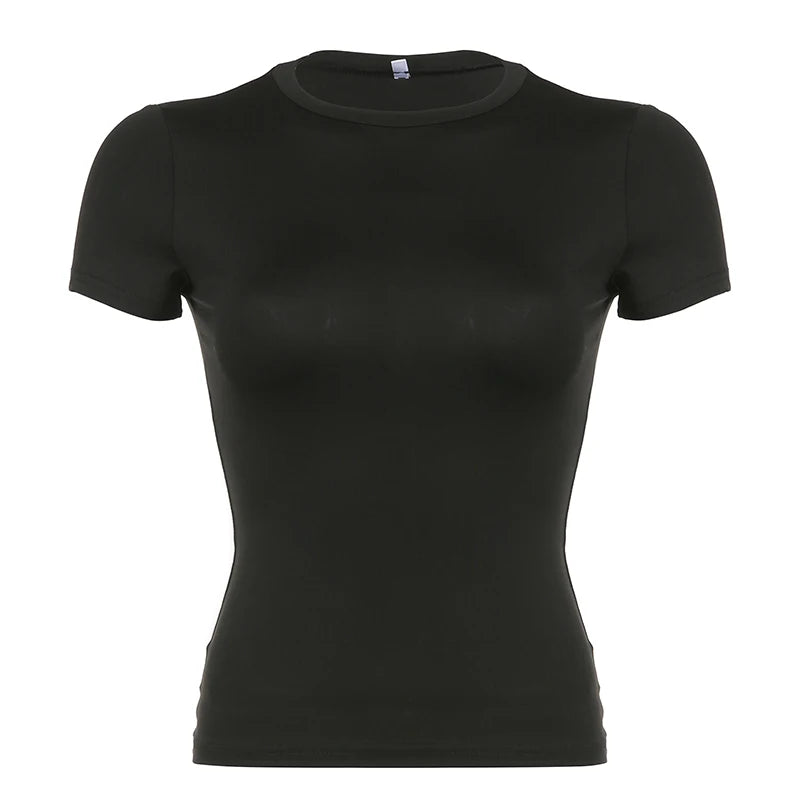 Basic Solid Crop Top Short Sleeve Crewneck Skinny T-shirt Summer Casual Tee for Women Y2K Vintage Top Harajuku Streetwear Royal Drip