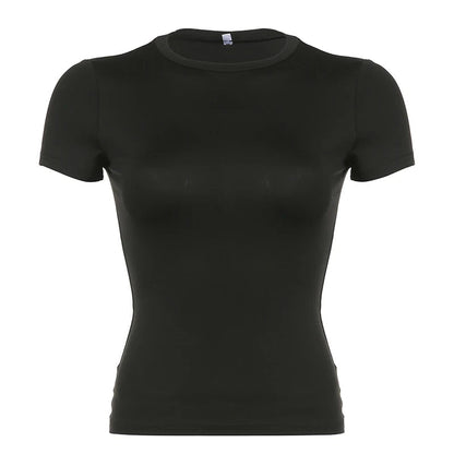 Basic Solid Crop Top Short Sleeve Crewneck Skinny T-shirt Summer Casual Tee for Women Y2K Vintage Top Harajuku Streetwear Royal Drip