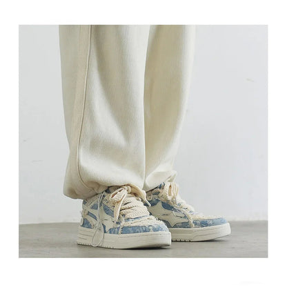 Trendy Guangzhou Shoes Autumn/Winter Men's Denim Breathable Board Shoes Korean Style Waterproof Couple Shoes Rubber Sole Lightwe Royal Drip