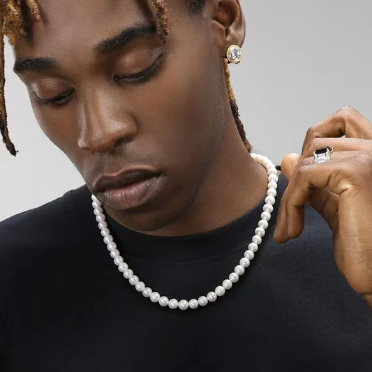 Pearl Necklace Men Simple Handmade Strand Bead Necklace 2024 New Trendy Men Jewelry for Women Girls Wedding Banquet Necklaces Royal Drip