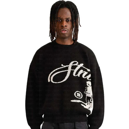 Women Oversized Sweater New Hip Hop Streetwear Knitted Sweater men Gothic portrait Print Pullover autumn Harajuku Cotton sweater Royal Drip