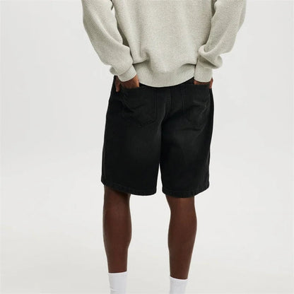 Casual Men's Knee Length Denim Shorts Fashion High Waist Loose Fit Baggy Jean Shorts for Summer Daily Streetwear Royal Drip