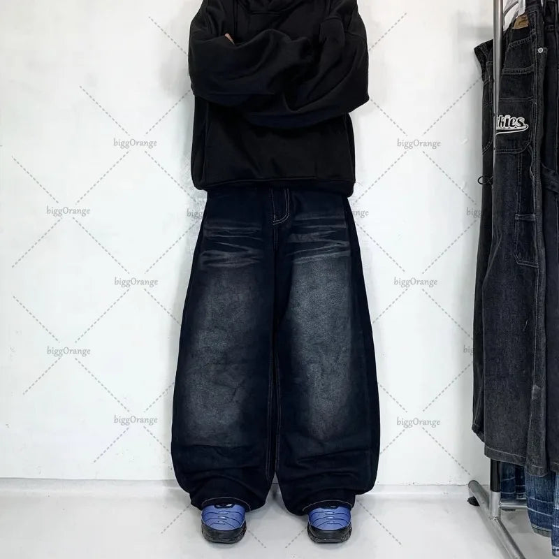Trendy High Street Hip-hop Streetwear Trousers American Retro Washing Baggy Jeans Men Harajuku Y2K Casual Loose Straight Pants Royal Drip