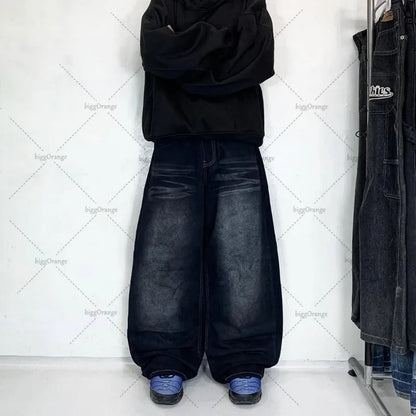 Trendy High Street Hip-hop Streetwear Trousers American Retro Washing Baggy Jeans Men Harajuku Y2K Casual Loose Straight Pants Royal Drip