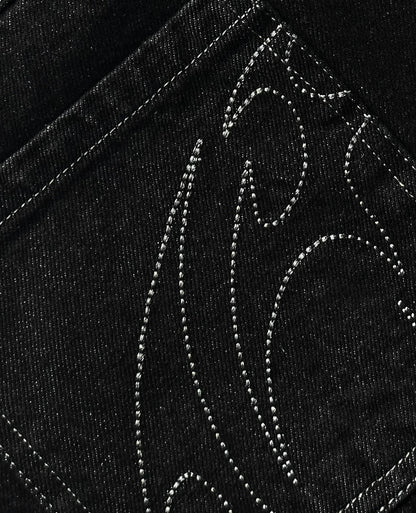 2024 New American Retro Ornaments Embroidered Baggy Black Jeans Men Women Y2K Gothic Hip-hop Straight Denim Pants Streetwear Royal Drip