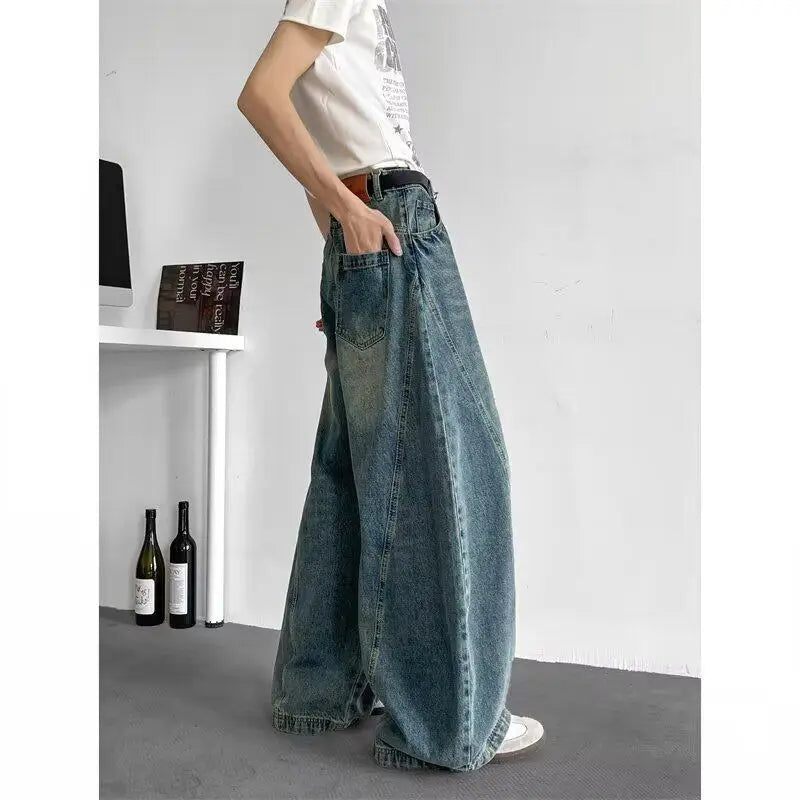 Men Baggy Jeans Wide Leg Unisex Streetwear Hip Hop Dance Pants Loose Fit Trousers Oversized Urban Jogger Street Dance Clothing Royal Drip