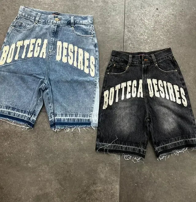 Y2k Streetwear New Shorts Harajuku Hip-hop Letter Patch Denim Shorts Men Women Retro Fashion Oversized Basketball Sports Shorts Royal Drip