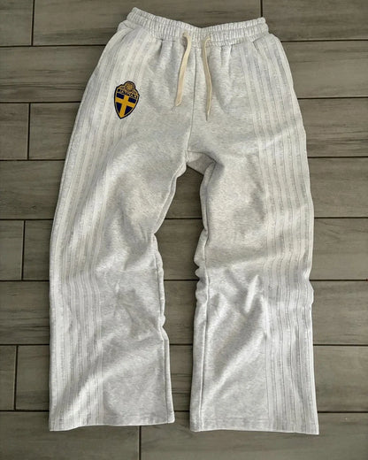 Retro Striped Embroidered Zip Hoody Sweatpants Set Mens Two Piece Set Hip Hop Embroidered Oversized SweatshirtCasual Pants Set Royal Drip