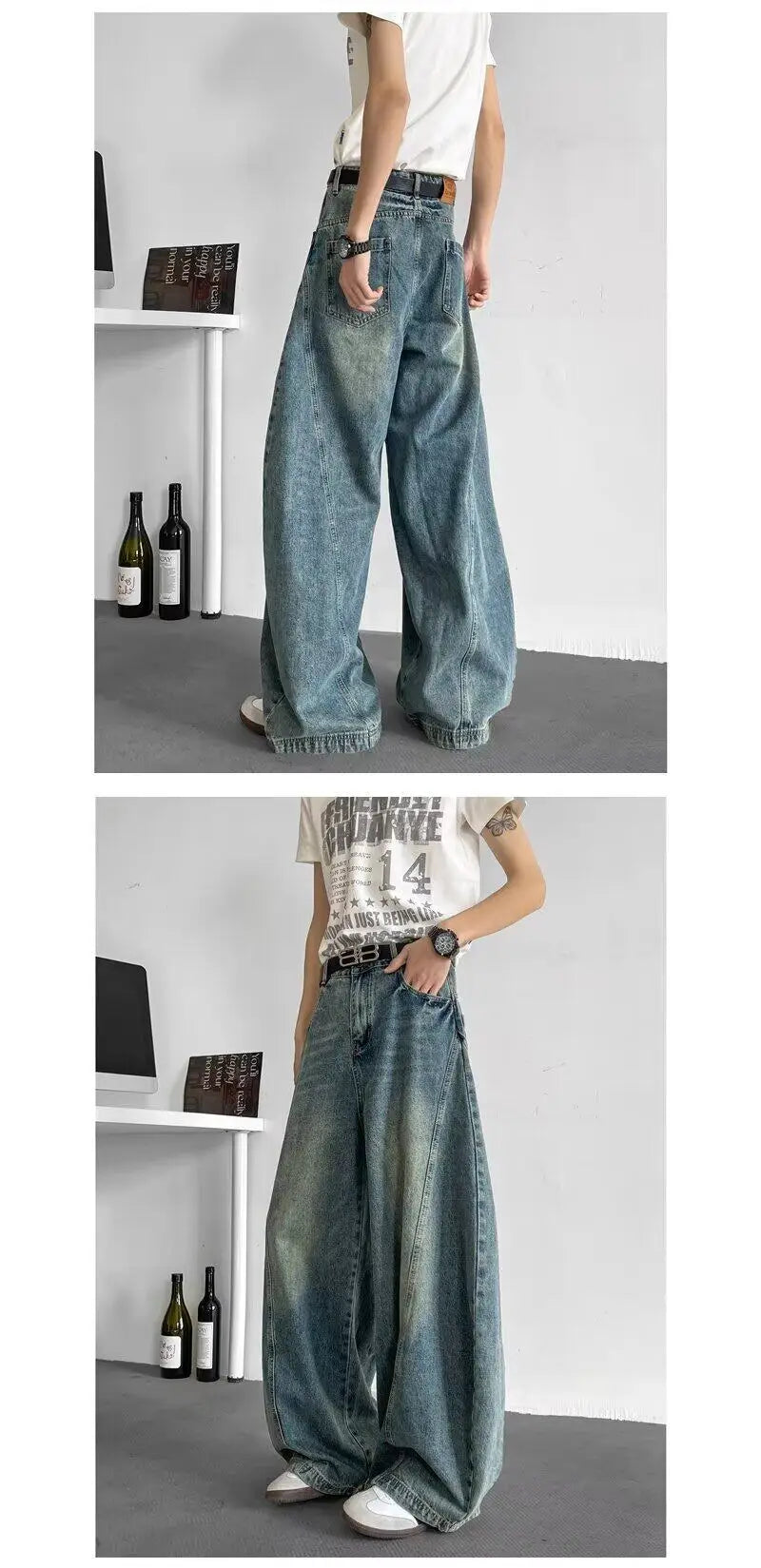 Men Baggy Jeans Wide Leg Unisex Streetwear Hip Hop Dance Pants Loose Fit Trousers Oversized Urban Jogger Street Dance Clothing Royal Drip