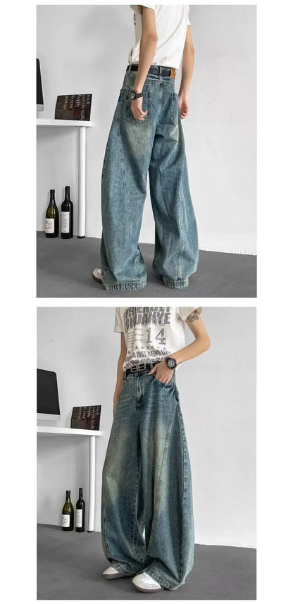 Men Baggy Jeans Wide Leg Unisex Streetwear Hip Hop Dance Pants Loose Fit Trousers Oversized Urban Jogger Street Dance Clothing Royal Drip