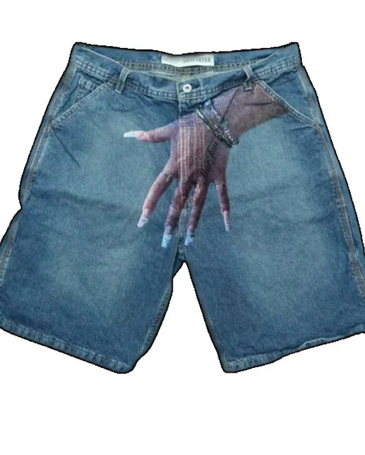 Shorts Women Y2k Hands Print Vintage Baggy Jeans Shorts Woman Streetwear Jorts Korean Shorts Cargo Harajuku Korean Denim Blue Royal Drip
