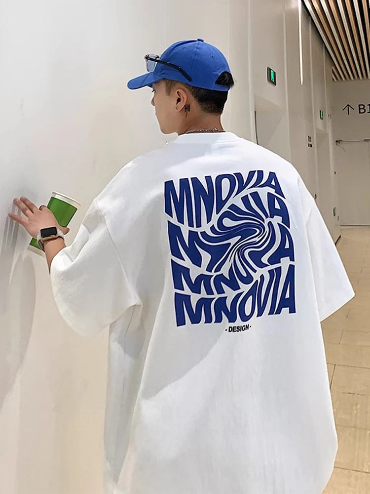 Letter Graphic Men's T-shirts Quality Cotton Clothing Fashion Hip Hop Streetwear Summer New Male Short Sleeve Tees Harajuku Tops Royal Drip