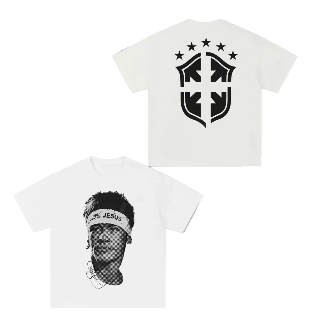 Neymar American Football Star Print 100%Cotton Short-sleeved T-shirt Men Women Clothing Athleisure Print Fashion Oversize Tee Royal Drip