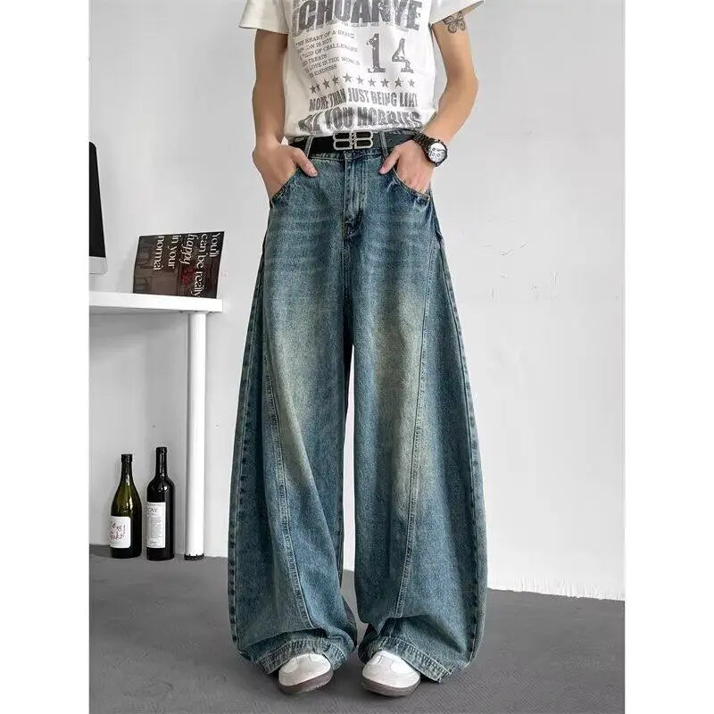 Men Baggy Jeans Wide Leg Unisex Streetwear Hip Hop Dance Pants Loose Fit Trousers Oversized Urban Jogger Street Dance Clothing Royal Drip