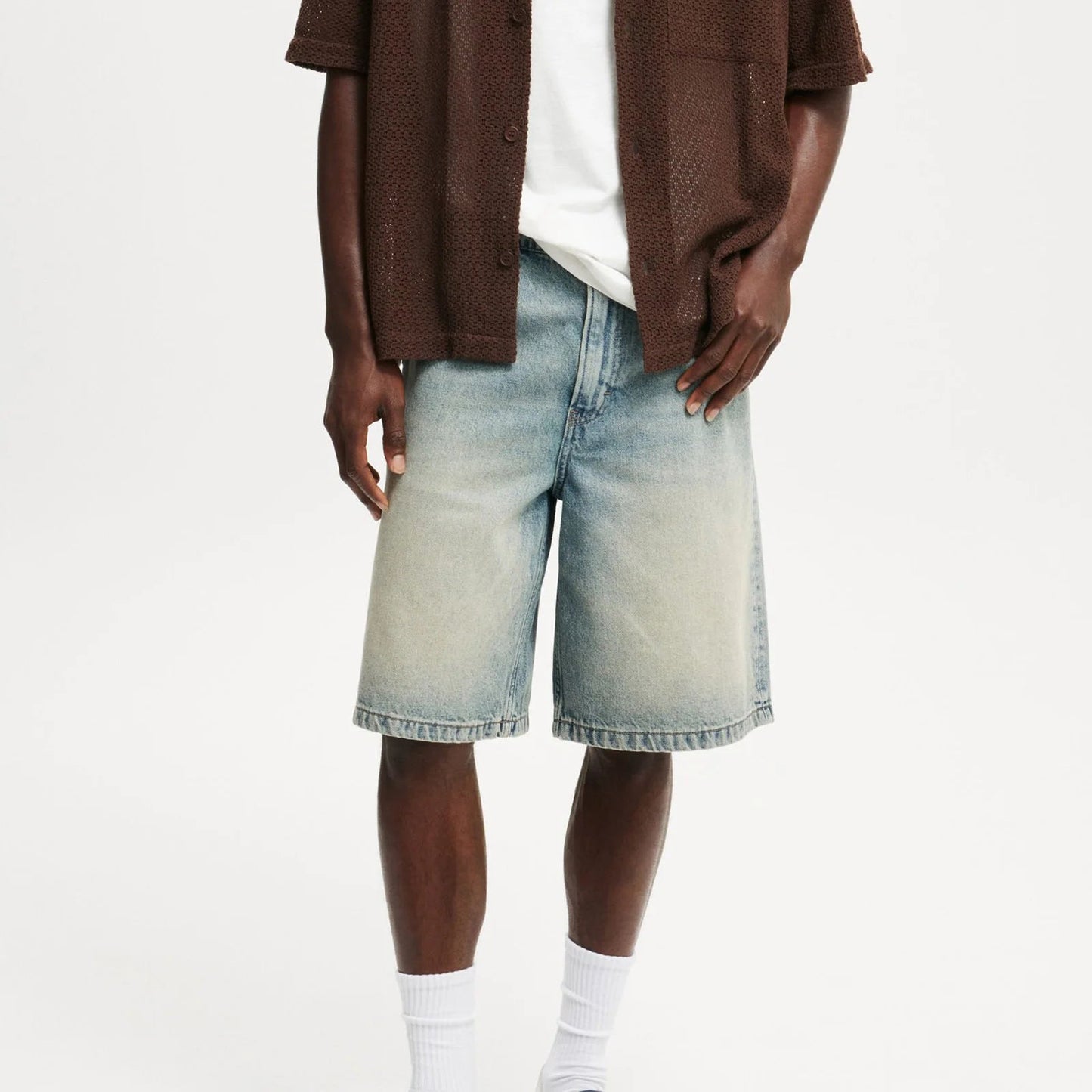 Casual Men's Knee Length Denim Shorts Fashion High Waist Loose Fit Baggy Jean Shorts for Summer Daily Streetwear Royal Drip