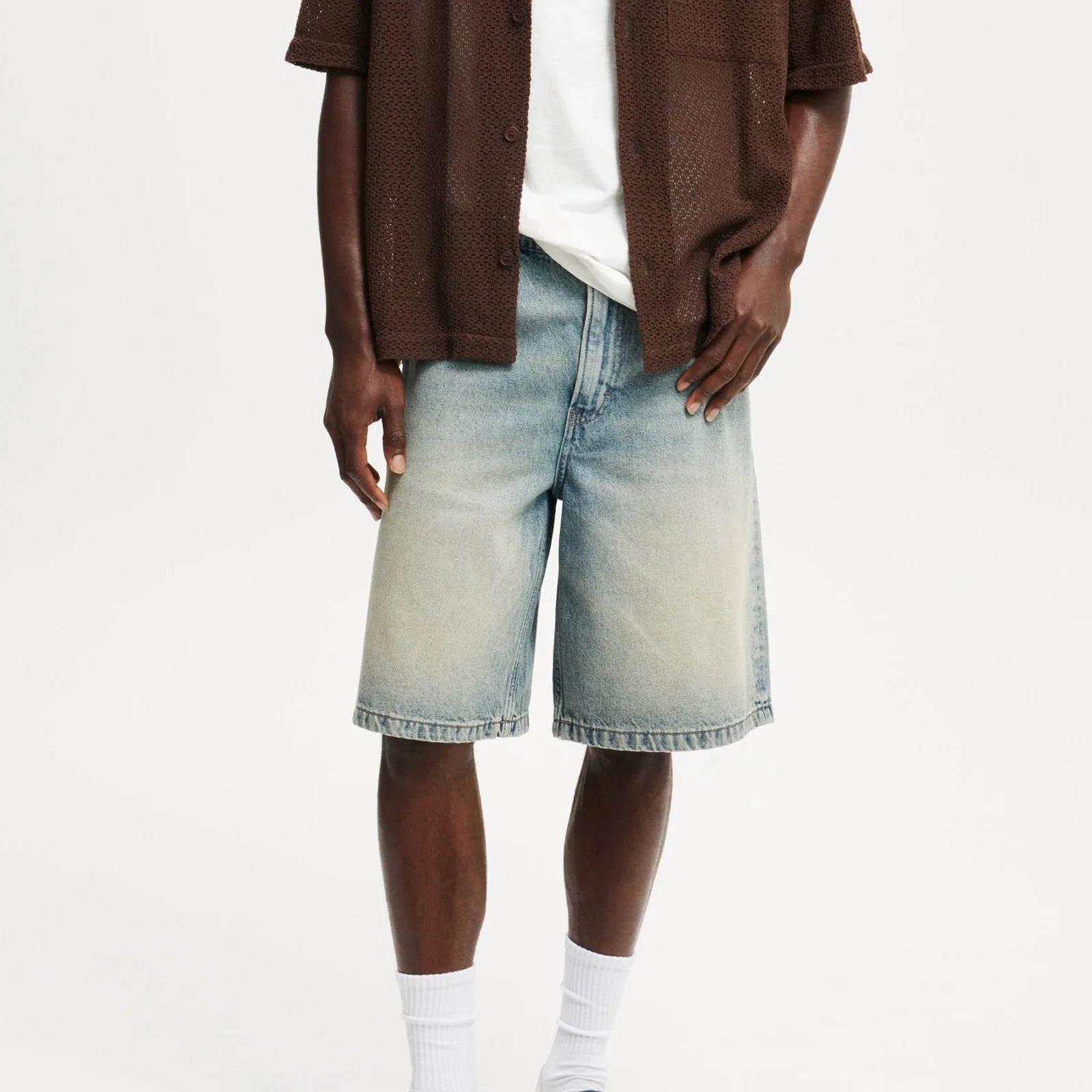 Casual Men's Knee Length Denim Shorts Fashion High Waist Loose Fit Baggy Jean Shorts for Summer Daily Streetwear Royal Drip