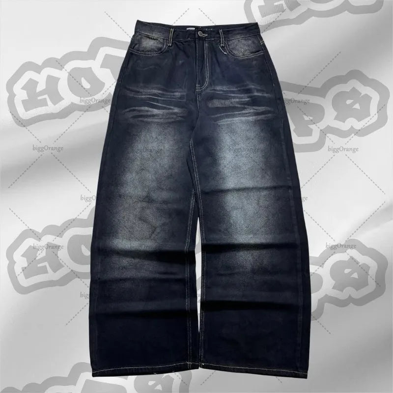 Trendy High Street Hip-hop Streetwear Trousers American Retro Washing Baggy Jeans Men Harajuku Y2K Casual Loose Straight Pants Royal Drip