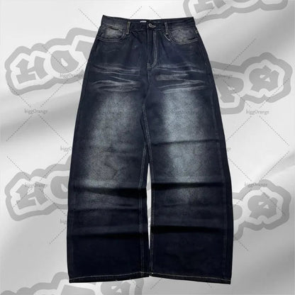 Trendy High Street Hip-hop Streetwear Trousers American Retro Washing Baggy Jeans Men Harajuku Y2K Casual Loose Straight Pants Royal Drip
