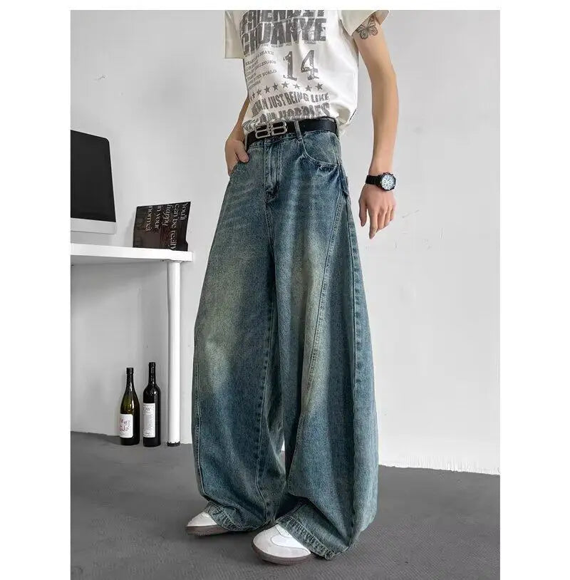 Men Baggy Jeans Wide Leg Unisex Streetwear Hip Hop Dance Pants Loose Fit Trousers Oversized Urban Jogger Street Dance Clothing Royal Drip