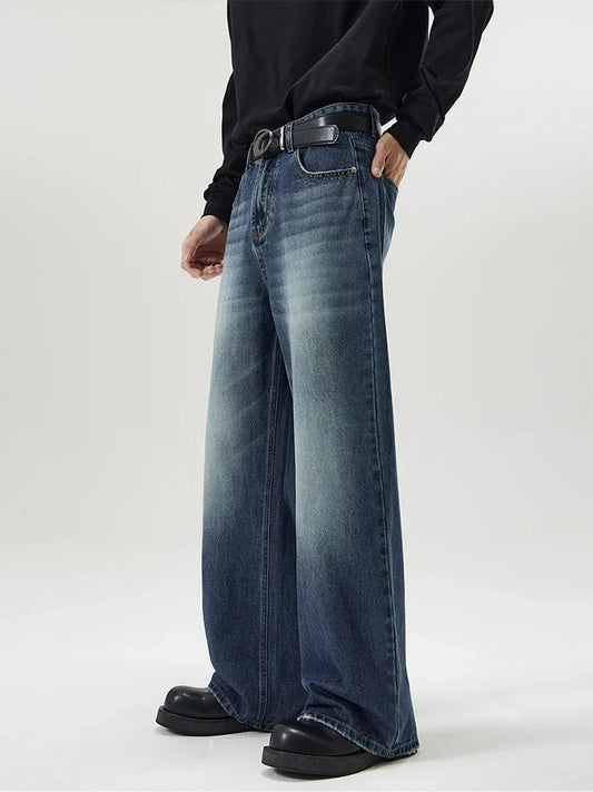 4 Colors Autumn Vintage Distressed Men's Baggy Straight Jeans Fashion Korean High Street Denim Pants Streetwear Male Trousers Royal Drip