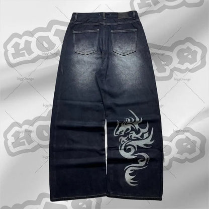 Trendy High Street Hip-hop Streetwear Trousers American Retro Washing Baggy Jeans Men Harajuku Y2K Casual Loose Straight Pants Royal Drip
