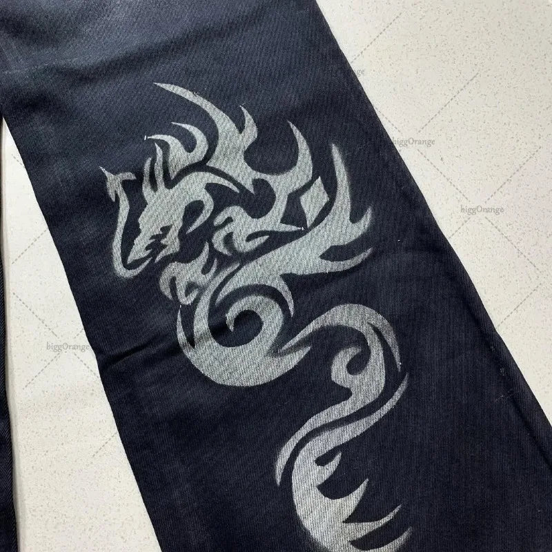 Trendy High Street Hip-hop Streetwear Trousers American Retro Washing Baggy Jeans Men Harajuku Y2K Casual Loose Straight Pants Royal Drip