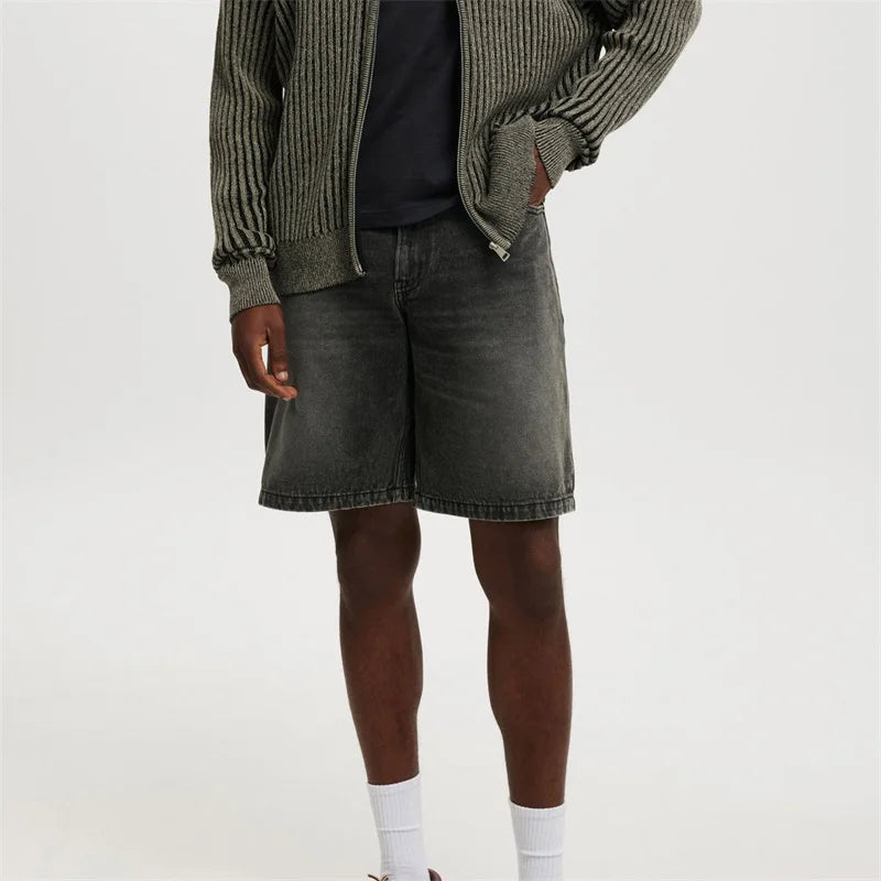 Casual Men's Knee Length Denim Shorts Fashion High Waist Loose Fit Baggy Jean Shorts for Summer Daily Streetwear Royal Drip