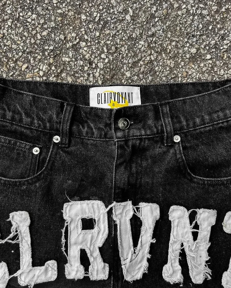 Y2k Harajuku Street Fashion Beaded Letter Embroidery Oversized Denim Shorts Men High Street Fashion Brand High Waist Jeans Women Royal Drip
