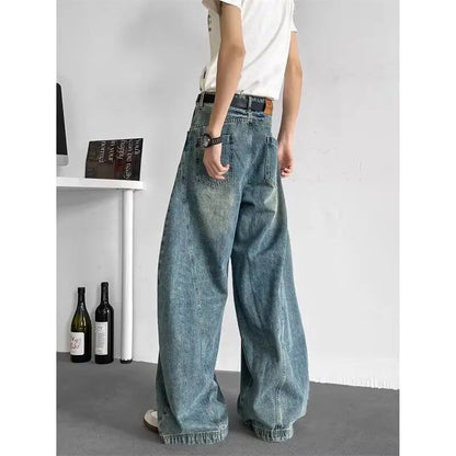 Men Baggy Jeans Wide Leg Unisex Streetwear Hip Hop Dance Pants Loose Fit Trousers Oversized Urban Jogger Street Dance Clothing Royal Drip